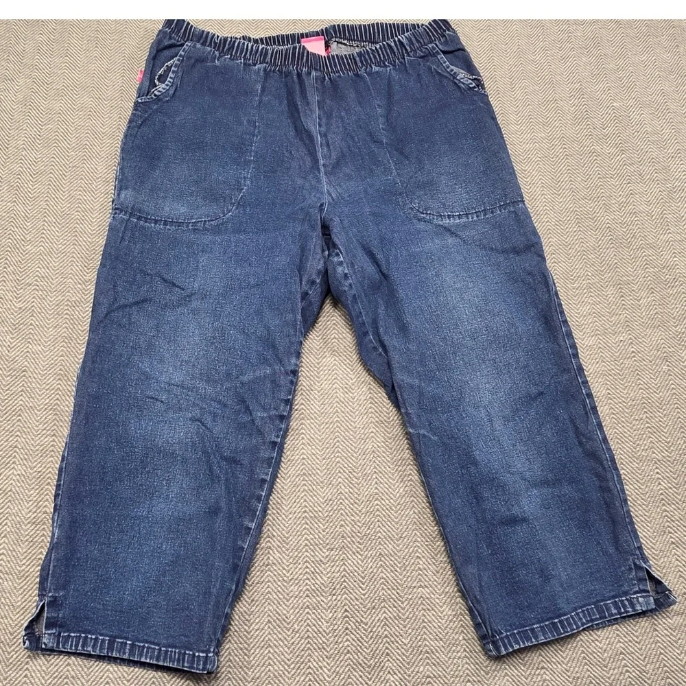 Woman Within Womens 14W‎ Blue Denim Pull On Capri Pants Elastic Waist Stretch